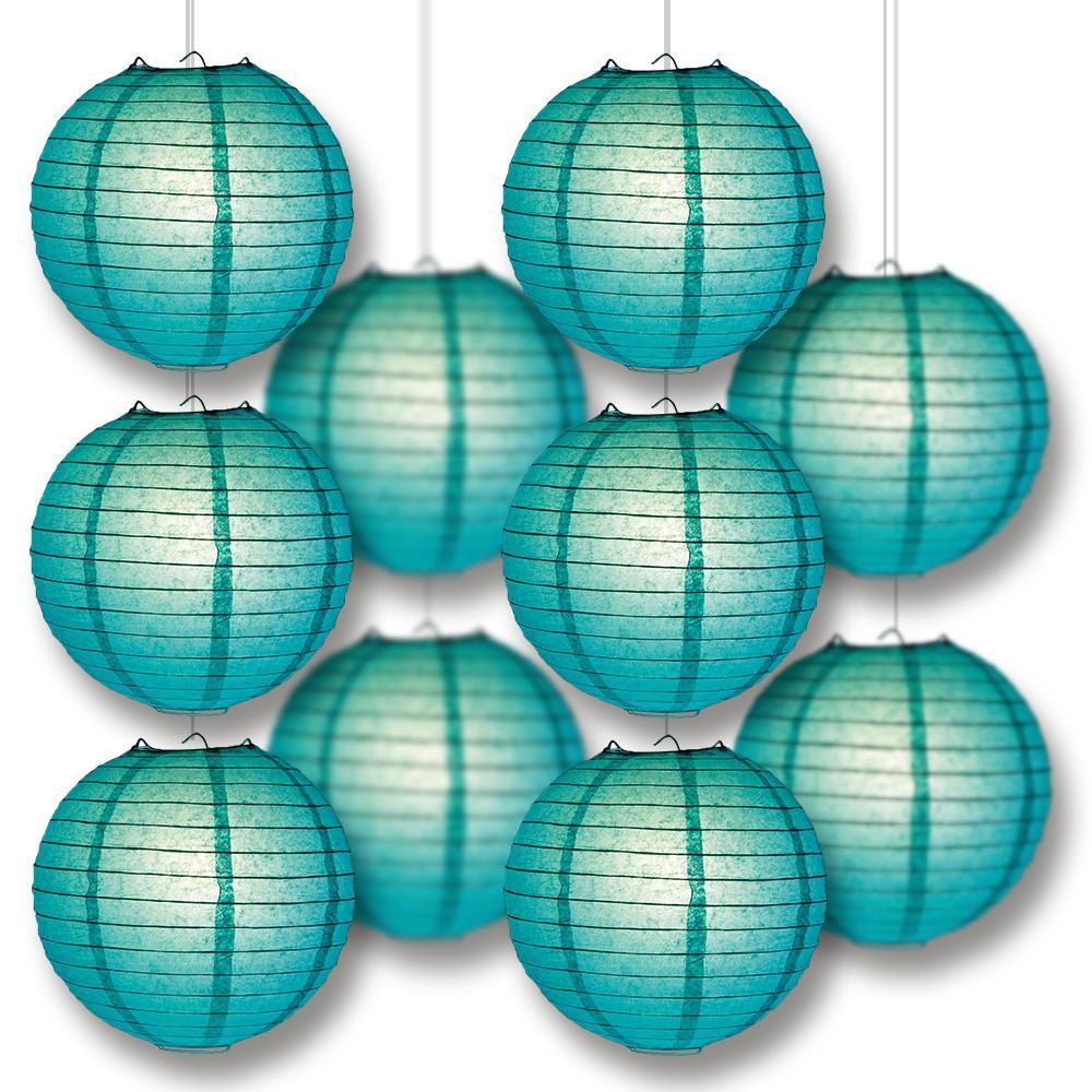 MoonBright Teal Green Paper Lantern 10pc Party Pack with Remote Controlled LED Lights Included - PaperLanternStore.com - Paper Lanterns, Decor, Party Lights & More