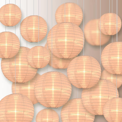 30" Beige Jumbo Shimmering Nylon Lantern, Even Ribbing, Durable, Dry Outdoor Hanging Decoration