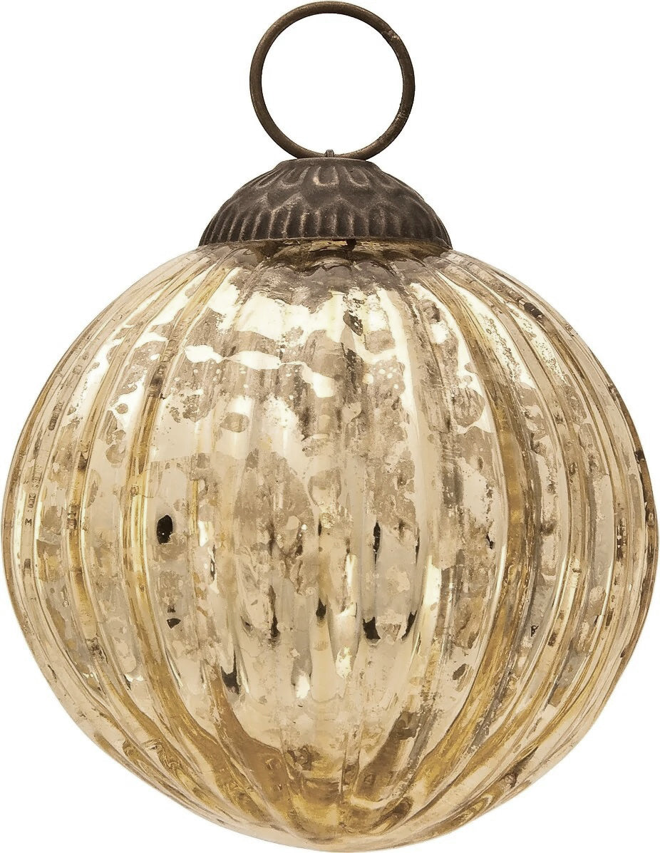 6 Pack | Large Mercury Glass Ball Ornaments (3-Inch, Gold, Mona Design) - Great Gift Idea, Vintage-Style Decorations for Christmas and Home Decor - Luna Bazaar | Boho & Vintage Style Decor