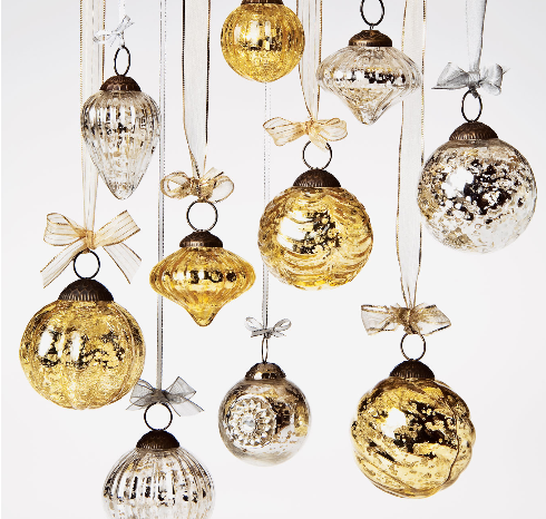 6 Pack | Large Mercury Glass Ball Ornaments (3-Inch, Gold, Mona Design) - Great Gift Idea, Vintage-Style Decorations for Christmas and Home Decor - PaperLanternStore.com - Paper Lanterns, Decor, Party Lights & More