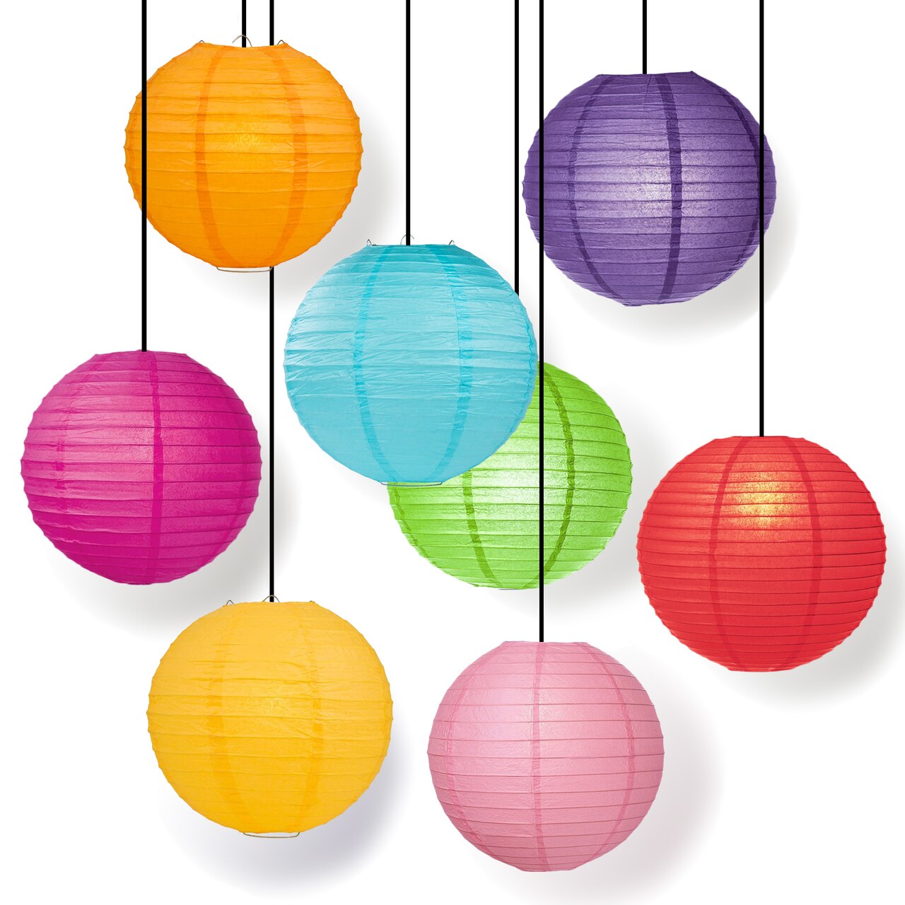 8-Pack of 8 Inch Multicolor No Frills Paper Lanterns, Parallel Ribbing - PaperLanternStore.com - Paper Lanterns, Decor, Party Lights & More