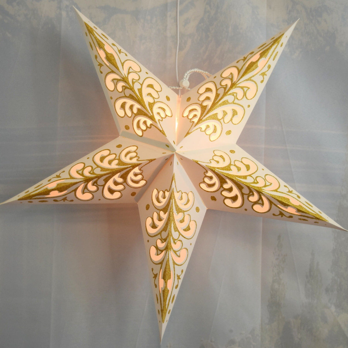 24" Gold Wave Glitter Paper Star Lantern, Hanging - Luna Bazaar | Boho & Vintage Style Decor