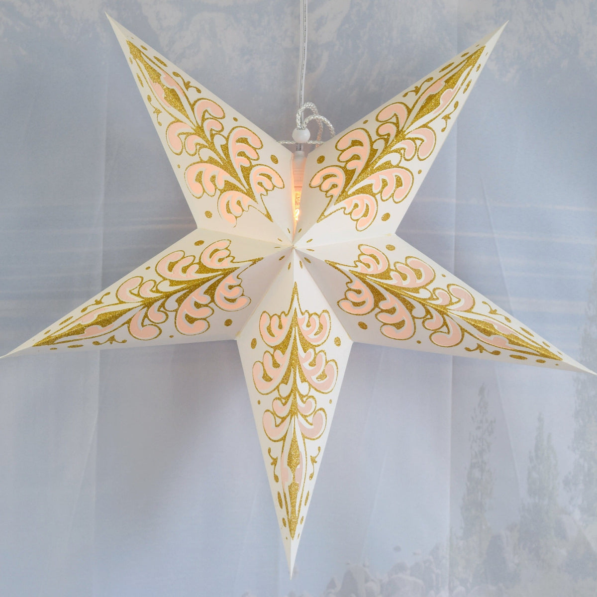 24" Gold Wave Glitter Paper Star Lantern, Hanging - Luna Bazaar | Boho & Vintage Style Decor
