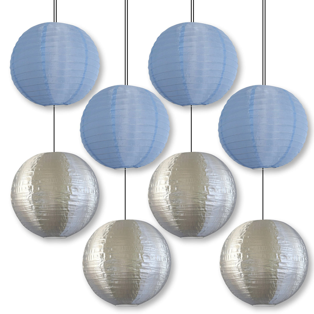 8 PACK | Winter Holiday Nylon Lanterns, Silver Blue Combo Set - Luna Bazaar | Boho & Vintage Style Decor