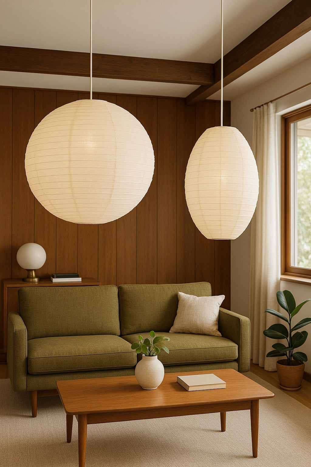 Large Round Linen Fabric Lantern Lampshade, Handcrafted, Durable, White Beige (20"W x 20"H) - Luna Bazaar | Boho & Vintage Style Decor