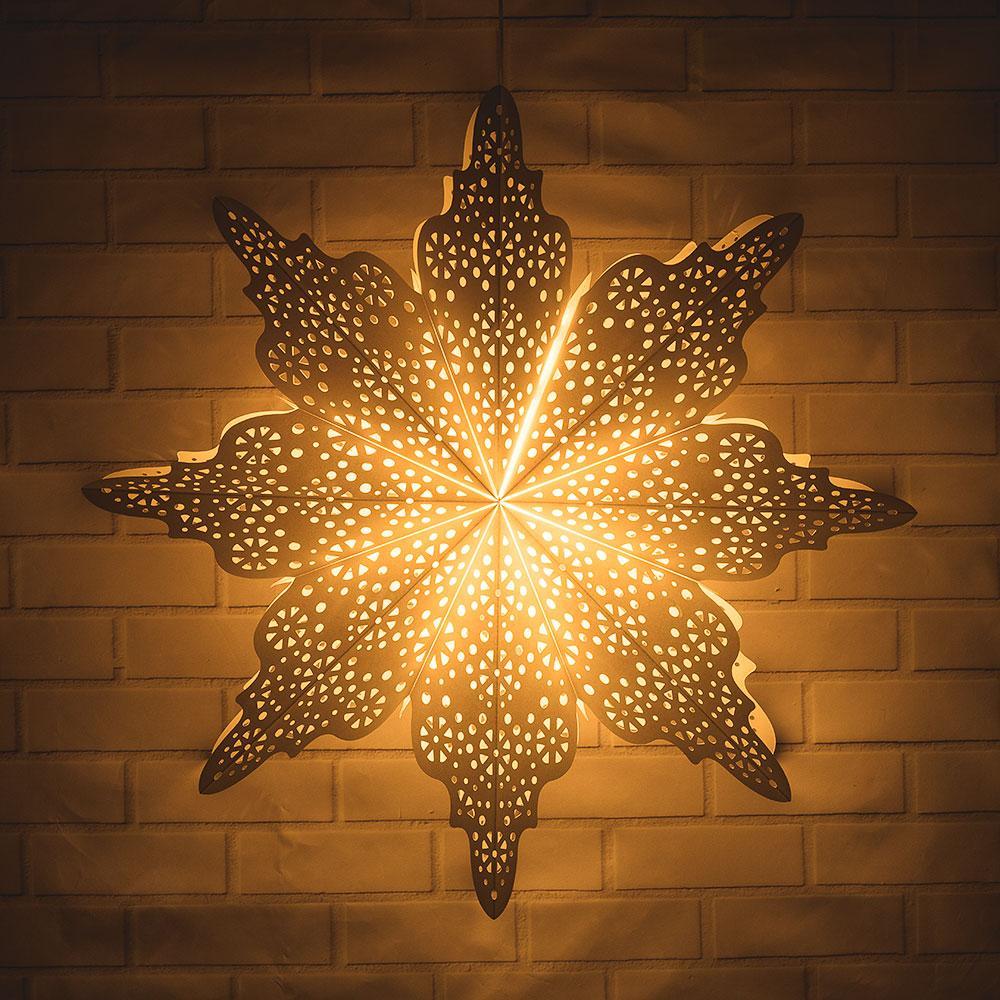 Pizzelle Paper Star Lantern (29-Inch, Bright White, Holiday Moroccan Snowflake Design) - Great With or Without Lights - Holiday and Snowflake Decorations - Luna Bazaar | Boho &amp; Vintage Style Decor
