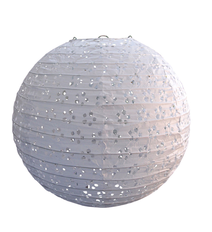 12" Round Eyelet Lace Look Paper Lantern - White - PaperLanternStore.com - Paper Lanterns, Decor, Party Lights & More