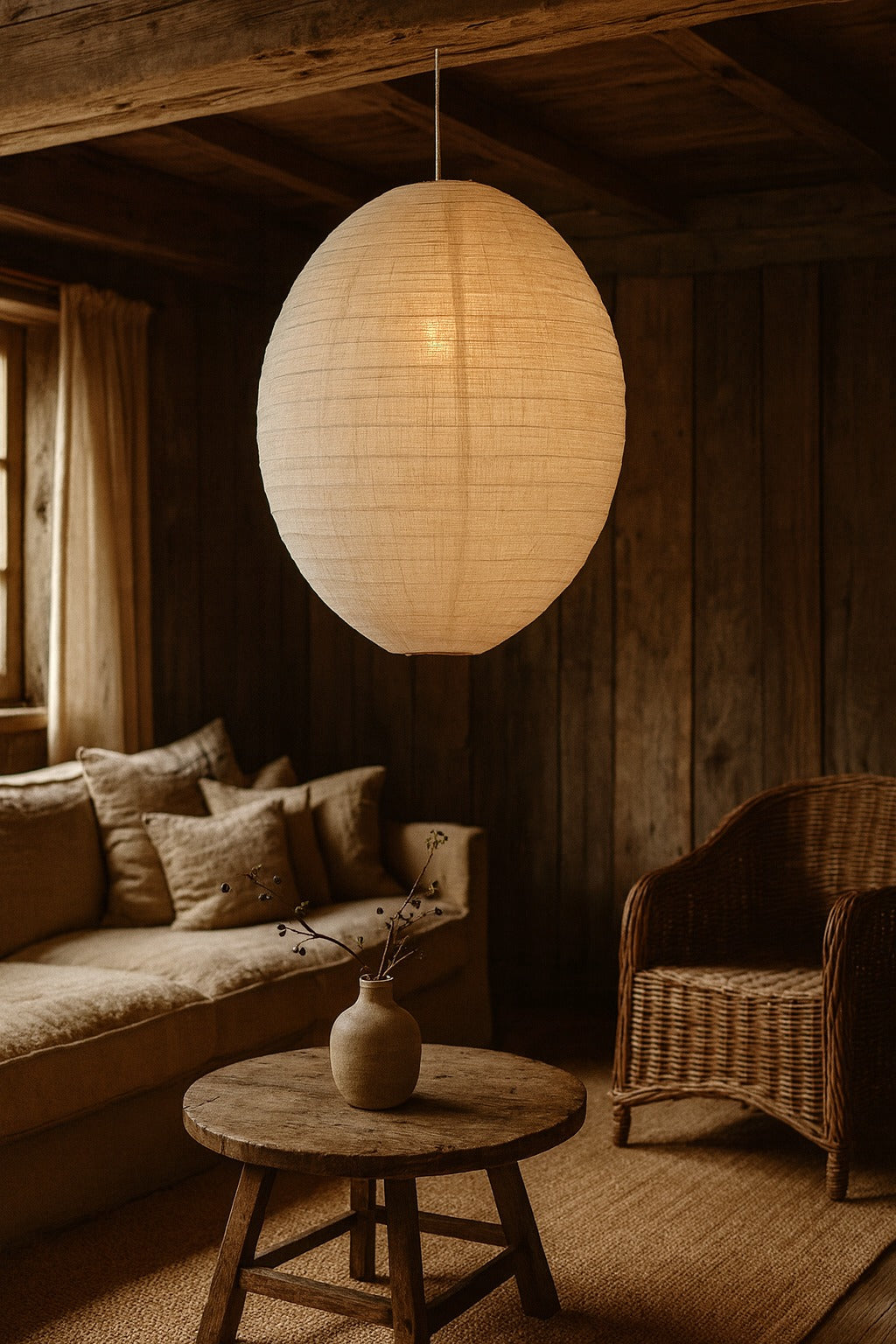 Kawaii Shaped Linen Fabric Lantern Lampshade, Handcrafted, Durable, White Beige (16"W x 20"H) - Luna Bazaar | Boho & Vintage Style Decor