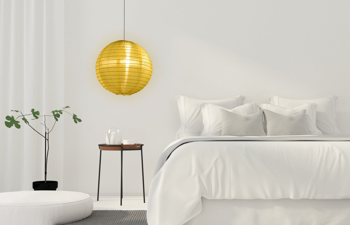 30" Yellow Jumbo Shimmering Nylon Lantern, Even Ribbing, Durable, Dry Outdoor Hanging Decoration