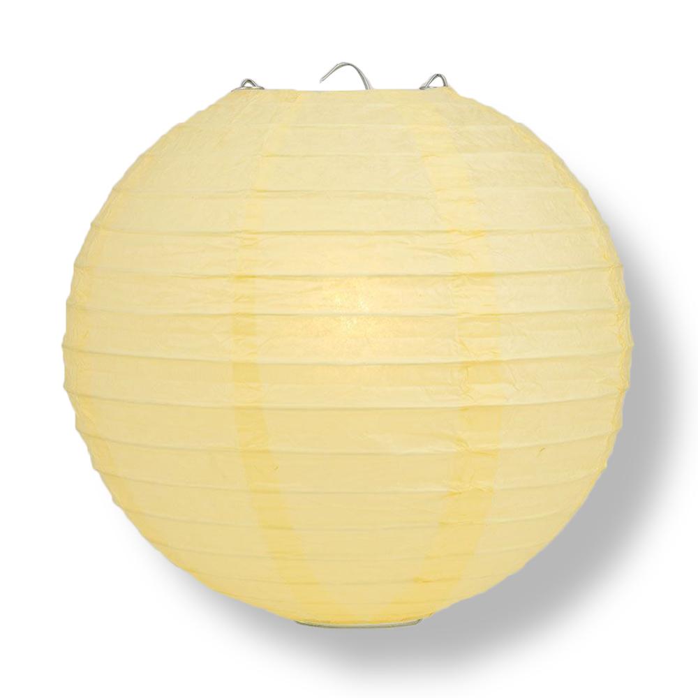 14" Lemon Yellow Chiffon Round Paper Lantern, Parallel Ribbing, Chinese Hanging Wedding & Party Decoration - PaperLanternStore.com - Paper Lanterns, Decor, Party Lights & More