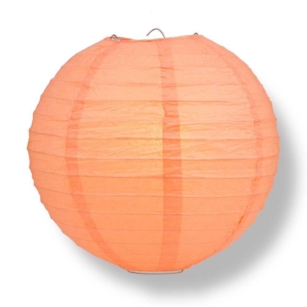 14" Peach / Orange Coral Round Paper Lantern, Parallel Ribbing, Chinese Hanging Wedding & Party Decoration - PaperLanternStore.com - Paper Lanterns, Decor, Party Lights & More