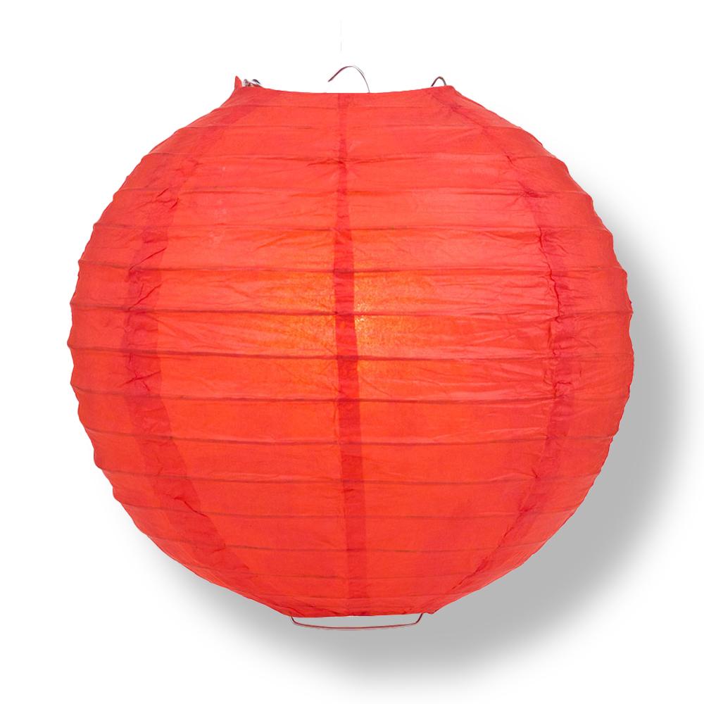 14" Red Round Paper Lantern, Parallel Ribbing, Chinese Hanging Wedding & Party Decoration - PaperLanternStore.com - Paper Lanterns, Decor, Party Lights & More