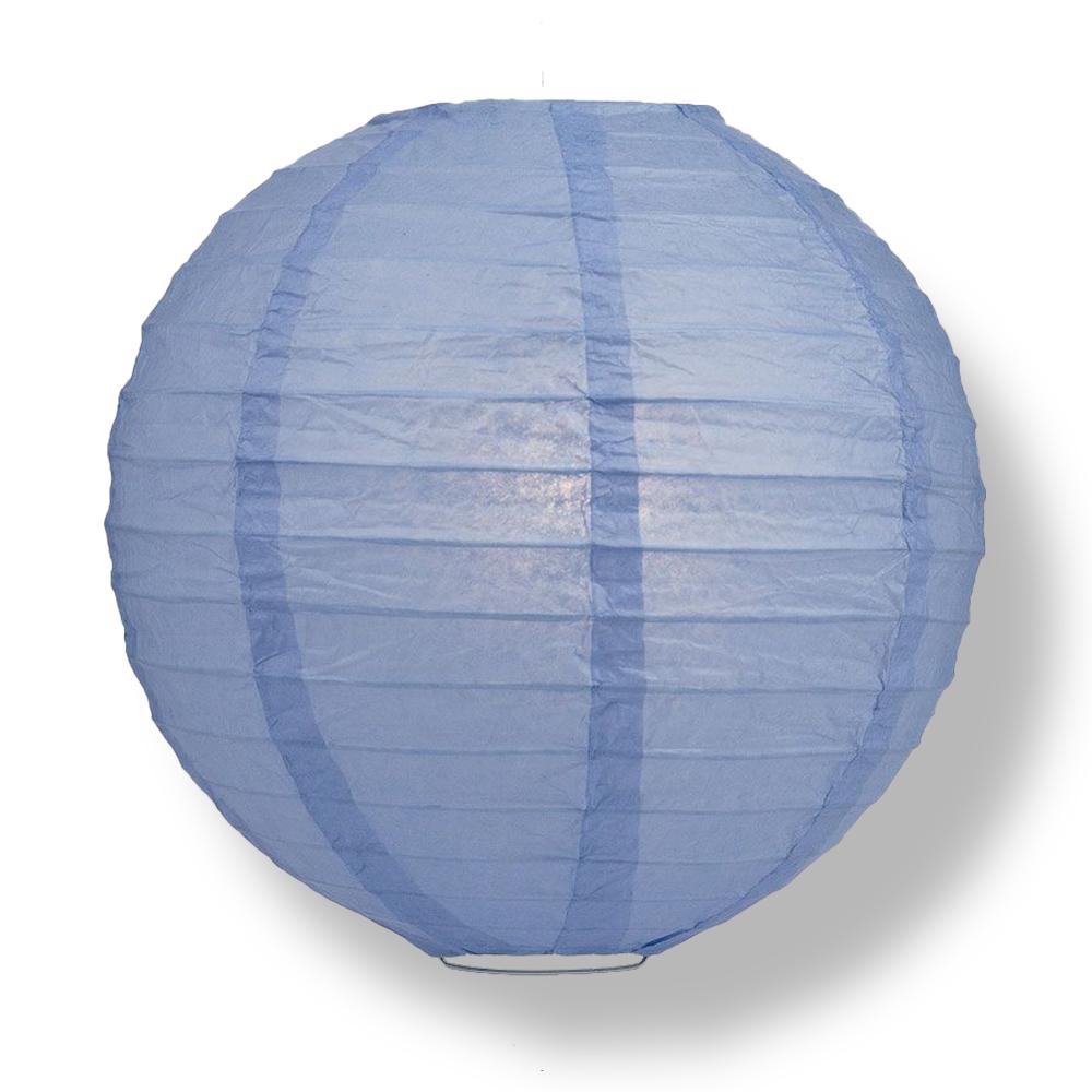 Serenity Blue Round Paper Lantern, Parallel Ribbing, Chinese Hanging Wedding & Party Decoration