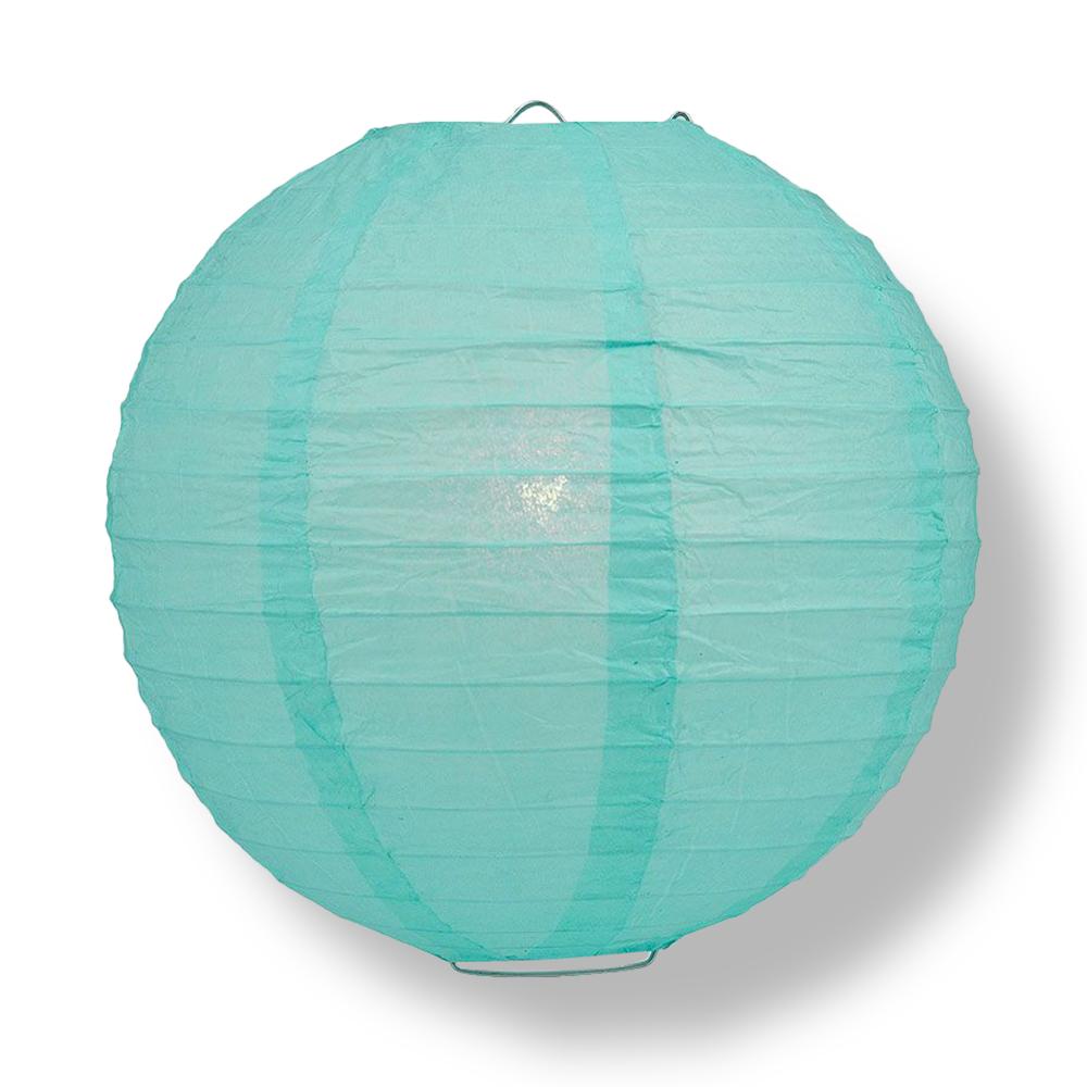 30" Water Blue Jumbo Round Paper Lantern, Even Ribbing, Chinese Hanging Wedding & Party Decoration
