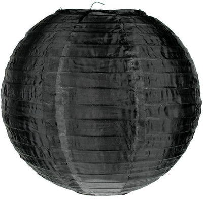 36" Black Jumbo Shimmering Nylon Lantern, Even Ribbing, Durable, Dry Outdoor Hanging Decoration