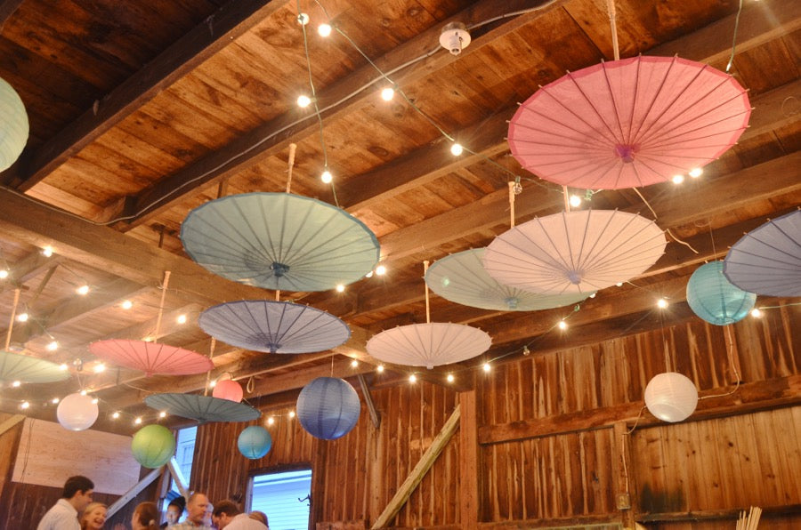 28" Beige/Ivory Paper Parasol Umbrella - PaperLanternStore.com - Paper Lanterns, Decor, Party Lights & More