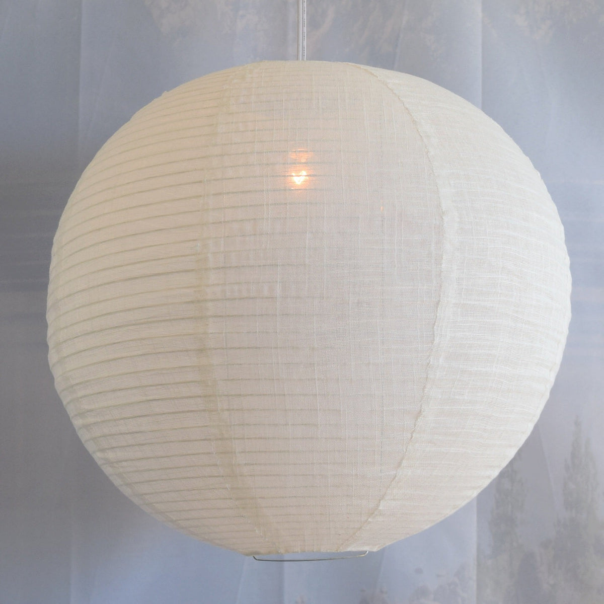 Large Round Linen Fabric Lantern Lampshade, Handcrafted, Durable, White Beige (20"W x 20"H) - Luna Bazaar | Boho & Vintage Style Decor