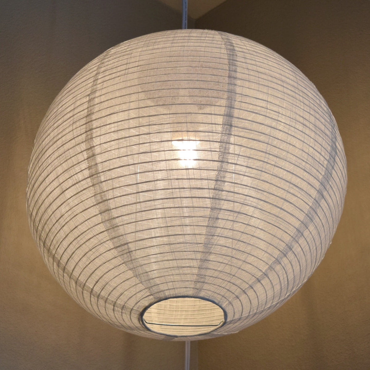 Extra Large Round Linen Fabric Lantern Lampshade, Handcrafted, Durable, White Beige (24"W x 24"H) - Luna Bazaar | Boho & Vintage Style Decor