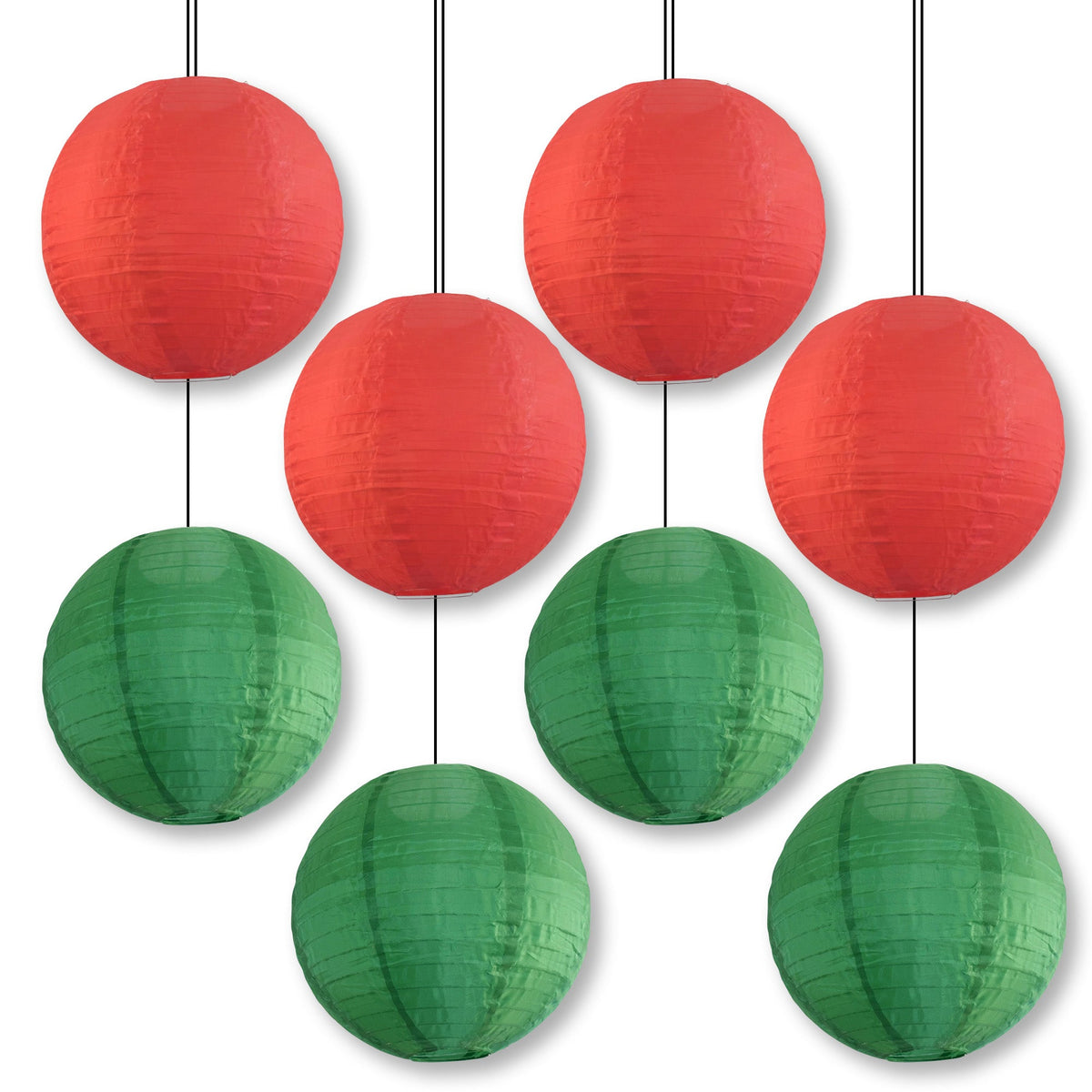 8 PACK | Festive Holiday Nylon Lanterns, Green Red Combo Set - Luna Bazaar | Boho & Vintage Style Decor