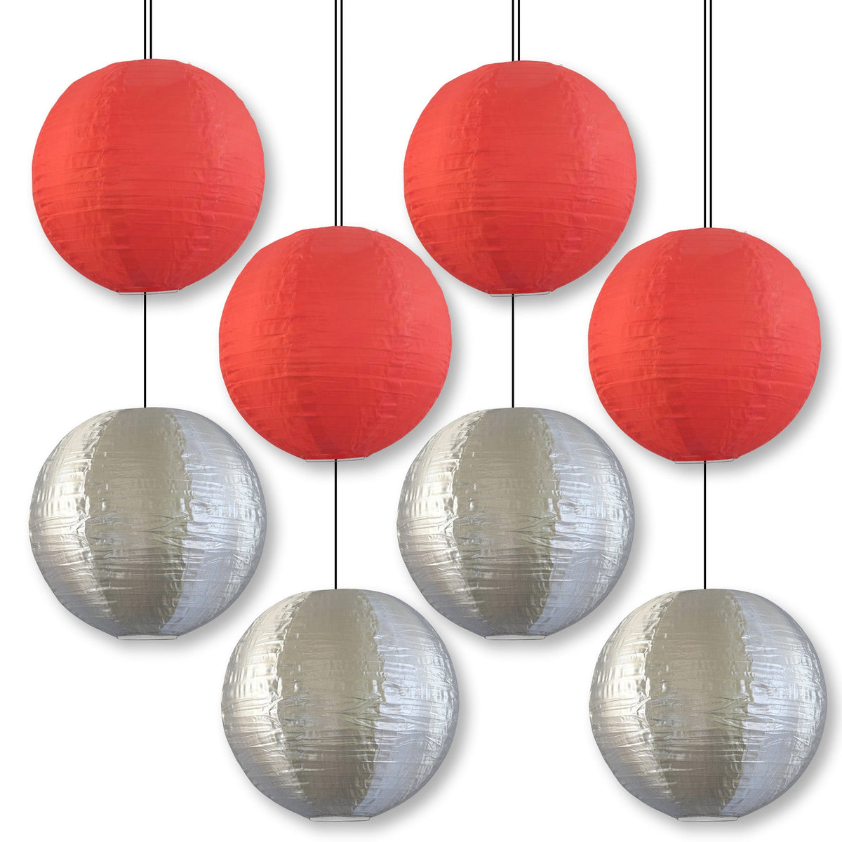 8 PACK | Festive Holiday Nylon Lanterns, Silver Red Combo Set - Luna Bazaar | Boho & Vintage Style Decor