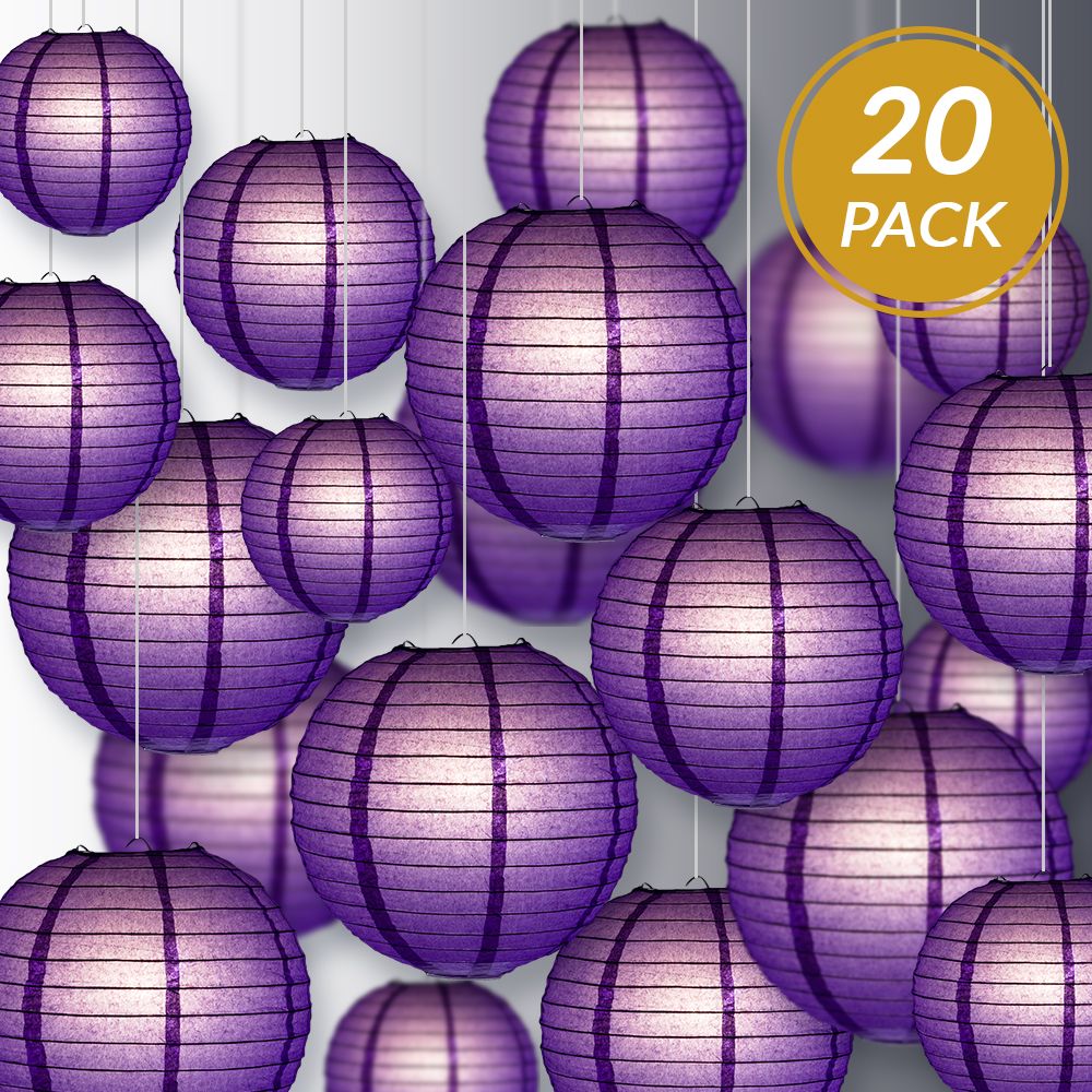 Ultimate 20pc Dark Purple Paper Lantern Party Pack - Assorted Sizes of 6, 8, 10, 12 for Weddings, Birthday, Parallelts and Decor - PaperLanternStore.com - Paper Lanterns, Decor, Party Lights & More