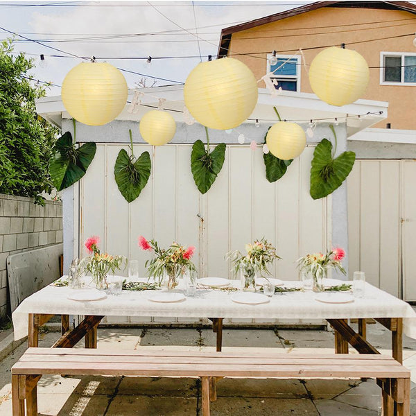 36" Lemon Yellow Chiffon Jumbo Round Paper Lantern, Even Ribbing, Chinese Hanging Wedding & Party Decoration