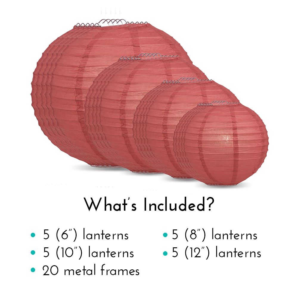 Ultimate 20pc Marsala Burgundy Wine Paper Lantern Party Pack - Assorted Sizes of 6, 8, 10, 12 for Weddings, Birthday, Parallelts and Decor - PaperLanternStore.com - Paper Lanterns, Decor, Party Lights & More
