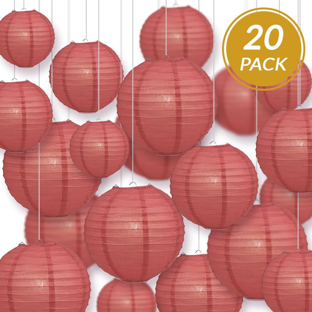 Ultimate 20pc Marsala Burgundy Wine Paper Lantern Party Pack - Assorted Sizes of 6, 8, 10, 12 for Weddings, Birthday, Parallelts and Decor - PaperLanternStore.com - Paper Lanterns, Decor, Party Lights & More