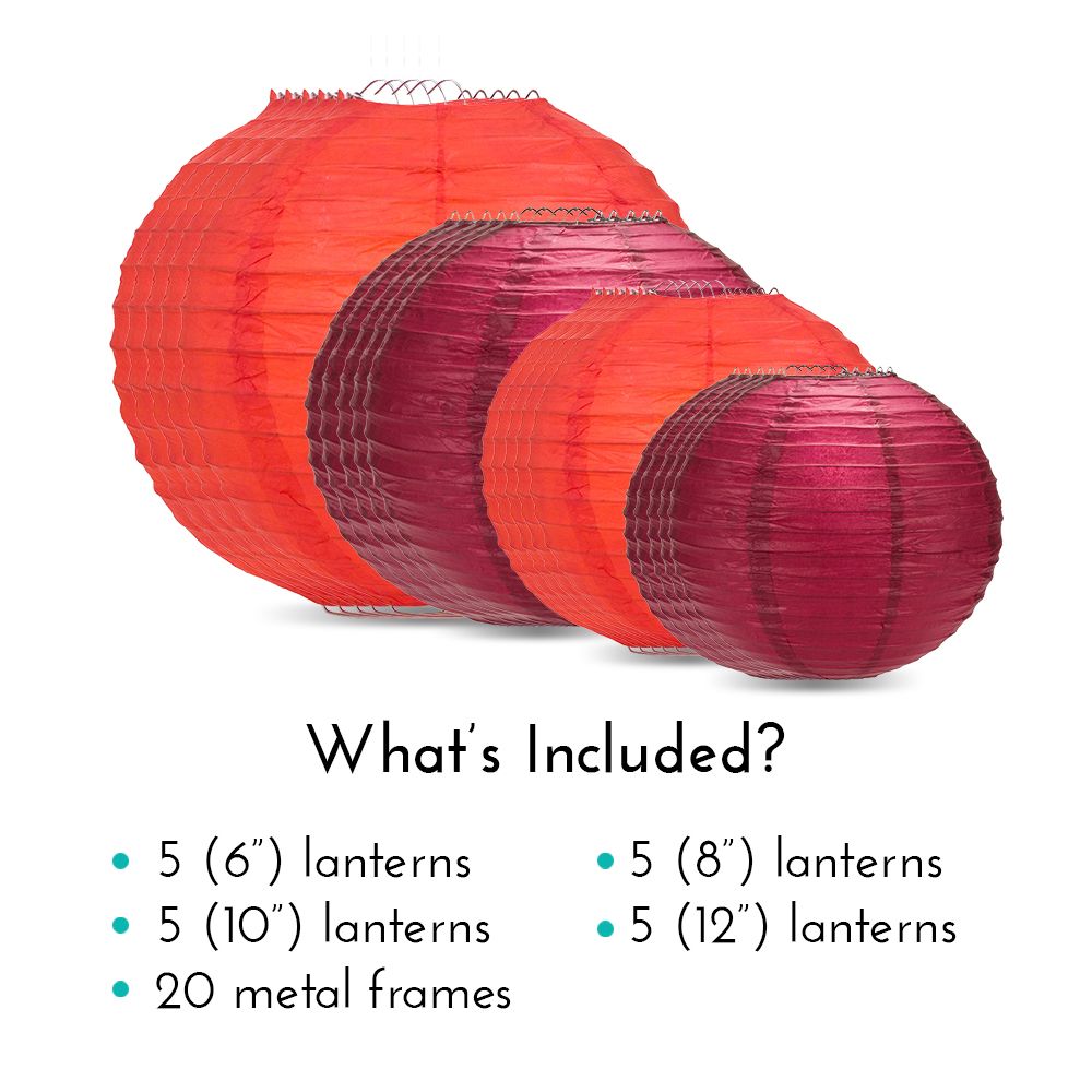 LIHAO 20-Pack Red Paper Lanterns - 6-12 Inch Hanging Party Decor For New Year & Celebrations