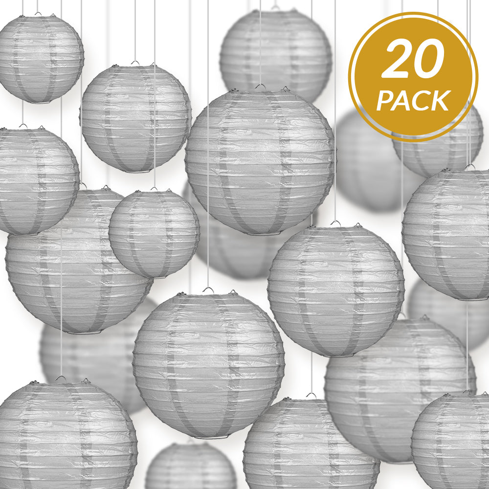 Ultimate 20pc Silver Paper Lantern Party Pack - Assorted Sizes of 6, 8, 10, 12 for Weddings, Birthday, Parallelts and Decor - PaperLanternStore.com - Paper Lanterns, Decor, Party Lights & More