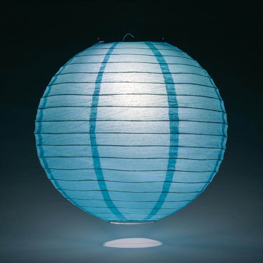 6 Inch Baby Blue Parallel Ribbing Round Paper Lantern - Luna Bazaar | Boho &amp; Vintage Style Decor