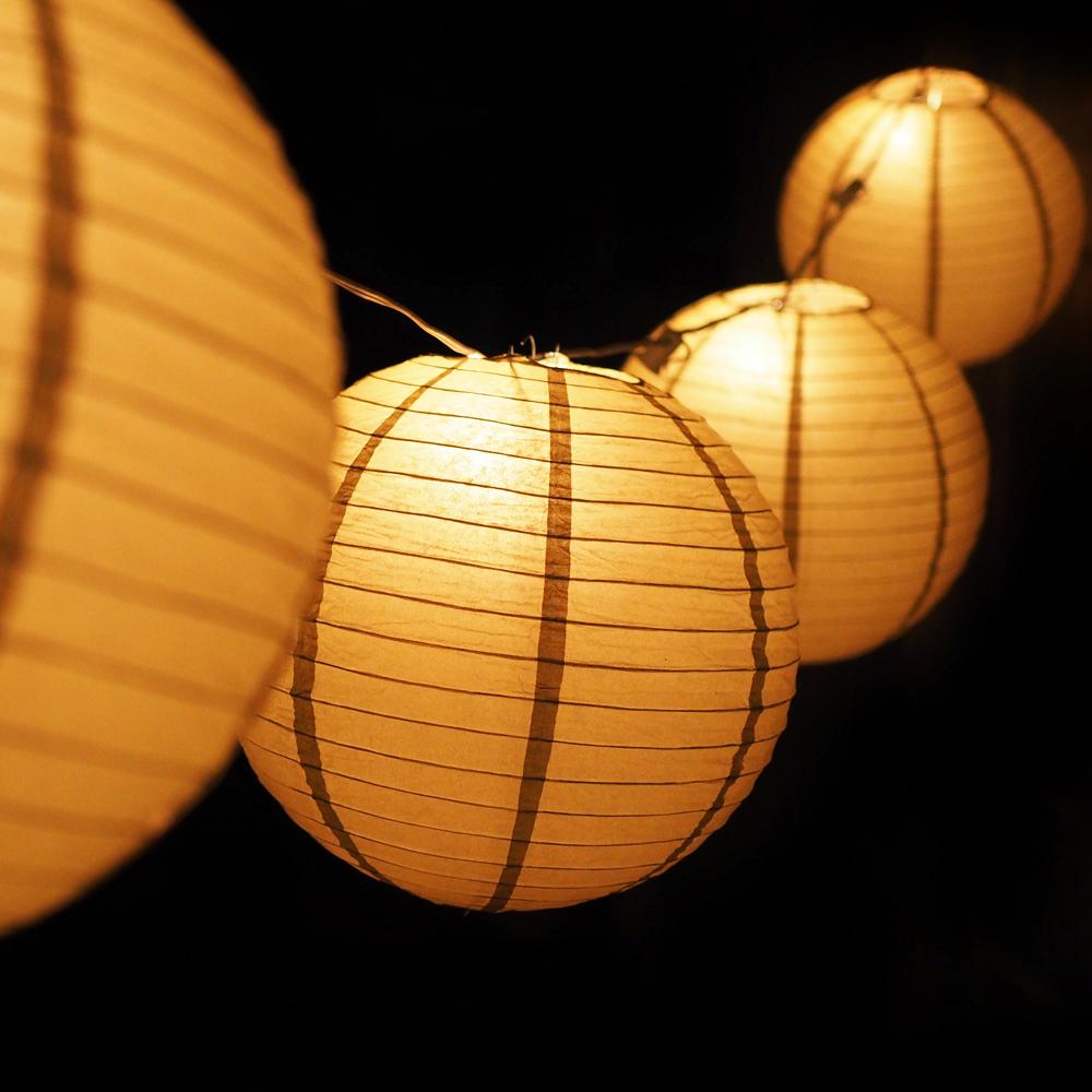 MoonBright 12&quot; Gold Paper Lantern Outdoor String Light Set (10-Pack Combo Kit) - Luna Bazaar | Boho &amp; Vintage Style Decor