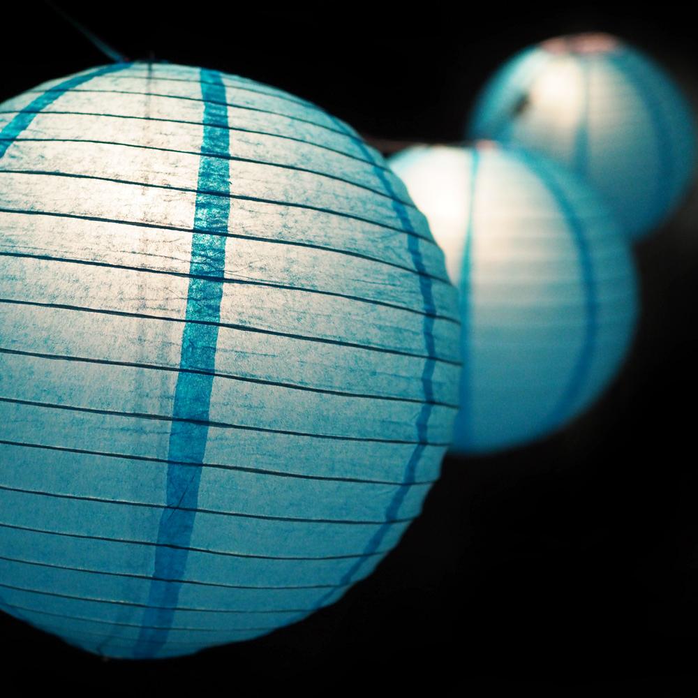MoonBright 12&quot; Turquoise Paper Lantern Outdoor String Light Set (10-Pack Combo Kit) - Luna Bazaar | Boho &amp; Vintage Style Decor