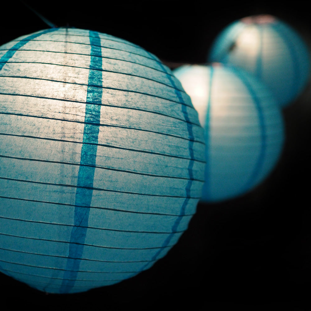 MoonBright 12&quot; Turquoise Paper Lantern String Light Set (10-PACK Combo Kit) - LunaBazaar - Discover. Decorate. Celebrate.