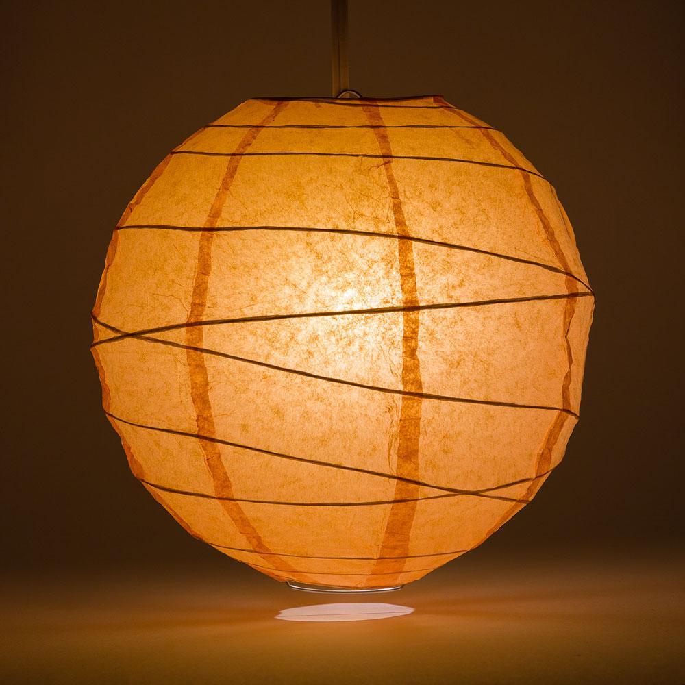 Lit Peach / Orange Coral Free-Style Ribbing Round Paper Lantern
