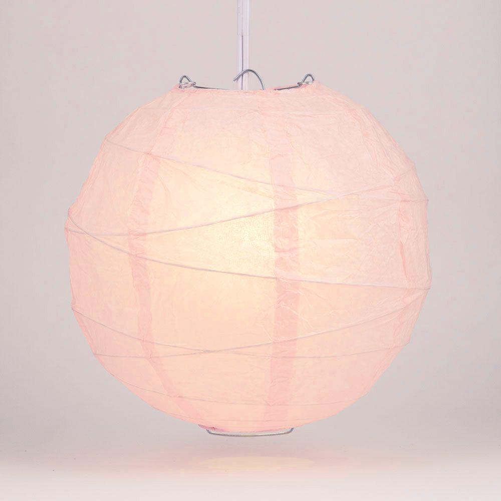 24 Inch Rose Quartz Pink Free-Style Ribbing Round Paper Lantern - Luna Bazaar | Boho &amp; Vintage Style Decor