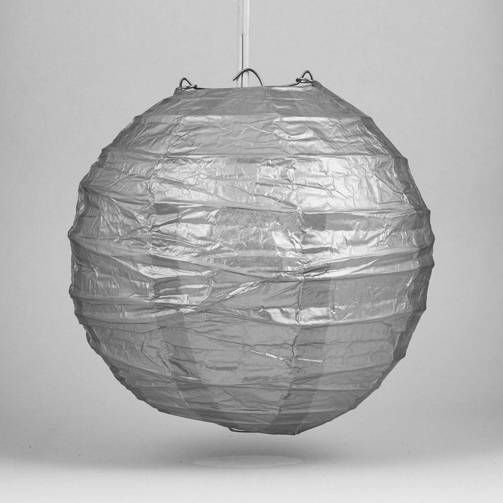 12-Pack 24 Inch Silver Free-Style Ribbing Round Paper Lantern, Hanging - Luna Bazaar | Boho &amp; Vintage Style Decor