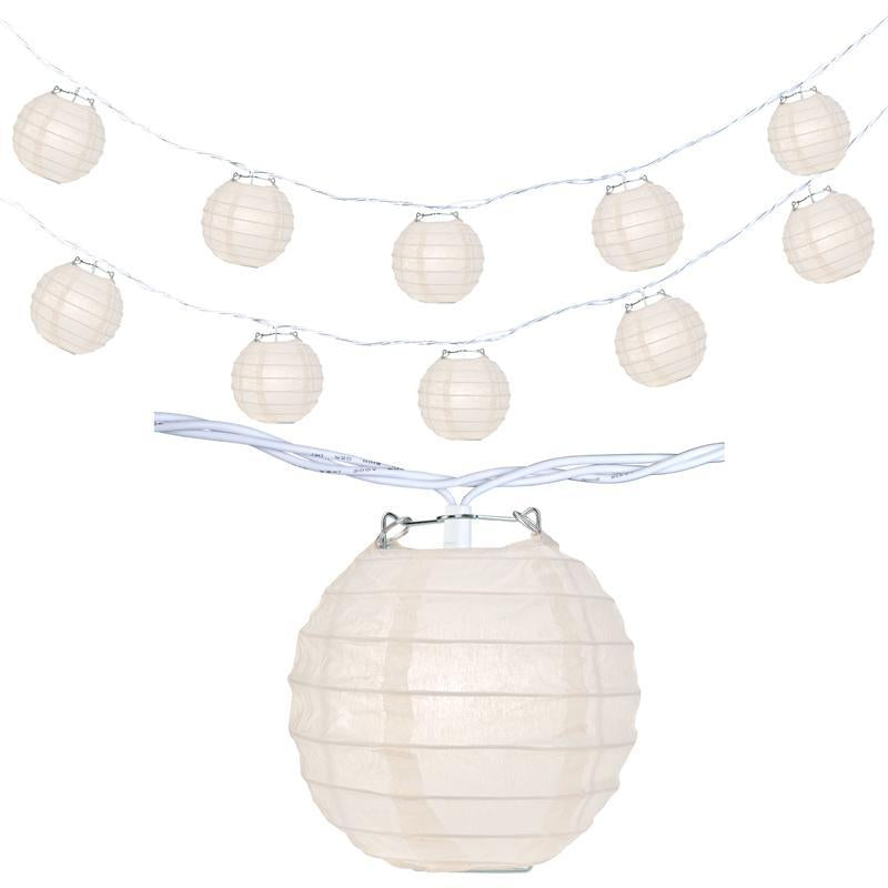 10 Socket Beige Round Paper Lantern Party String Lights (4&quot; Lanterns, Expandable) - Luna Bazaar | Boho &amp; Vintage Style Decor