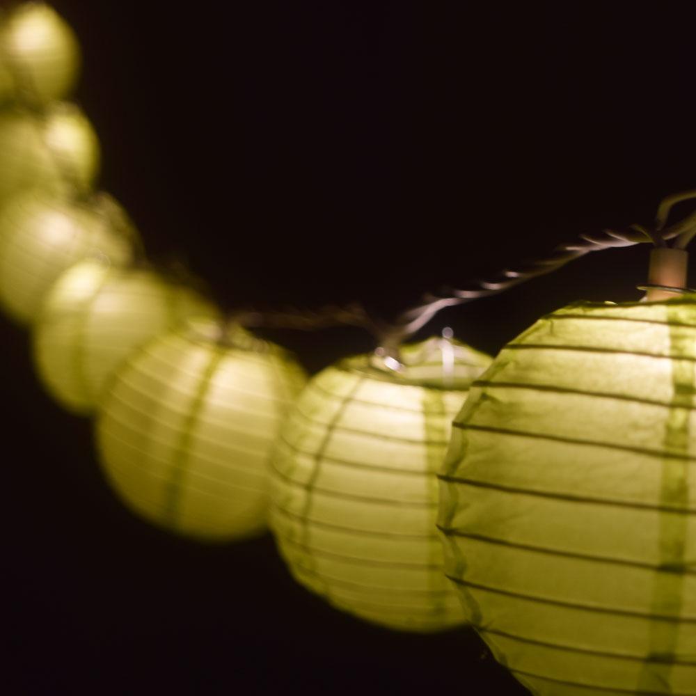 10 Socket Chartreuse Round Paper Lantern Party String Lights (4&quot; Lanterns, Expandable) - Luna Bazaar | Boho &amp; Vintage Style Decor