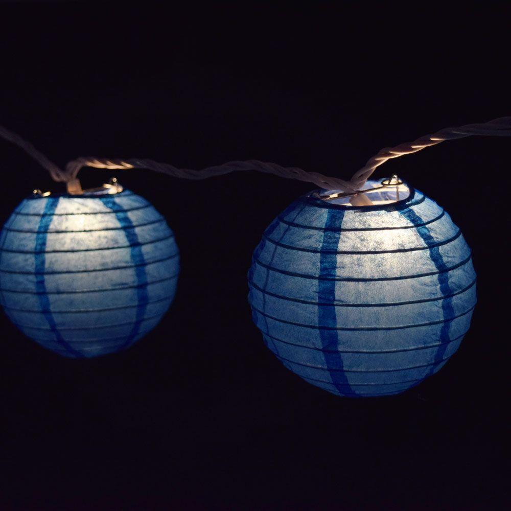4 Inch Dark Blue Parallel Ribbing Round Paper Lantern (10 PACK) - Luna Bazaar | Boho &amp; Vintage Style Decor