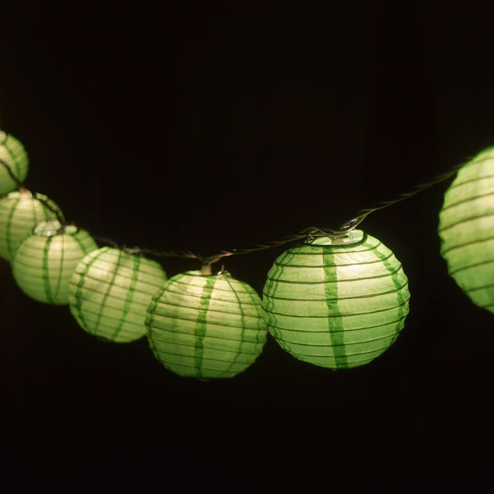 10 Socket Grass Greenery Round Paper Lantern Party String Lights (4&quot; Lanterns, Expandable) - Luna Bazaar | Boho &amp; Vintage Style Decor