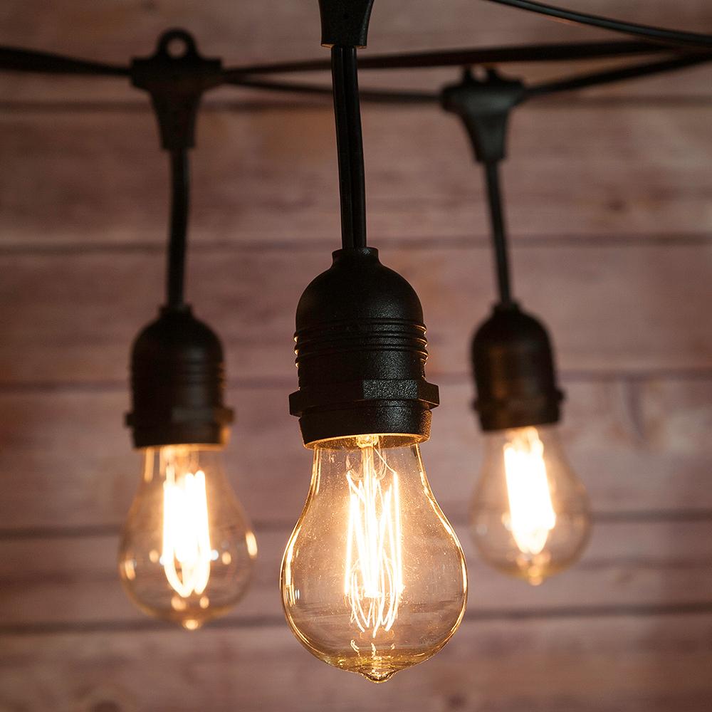 10 Suspended Socket Vintage Outdoor Commercial String Light Set, PS50 Edison Light Bulbs, 21 FT Black Cord w/ E26, 11W, Weatherproof - Luna Bazaar | Boho &amp; Vintage Style Decor