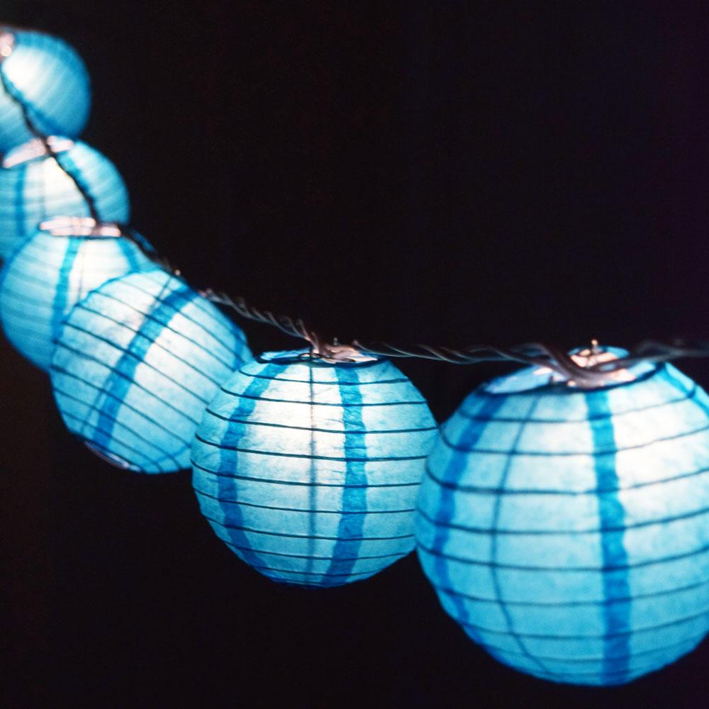 4 Inch Turquoise Parallel Ribbing Round Paper Lantern (10 PACK) - Luna Bazaar | Boho &amp; Vintage Style Decor