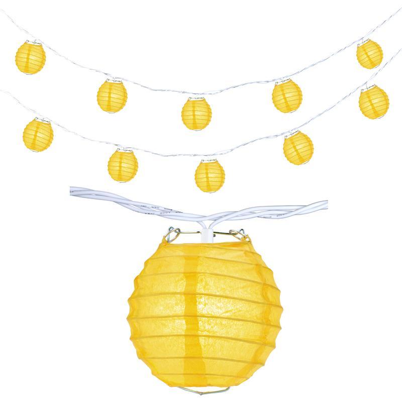 10 Socket Yellow Round Paper Lantern Party String Lights (4&quot; Lanterns, Expandable) - Luna Bazaar | Boho &amp; Vintage Style Decor