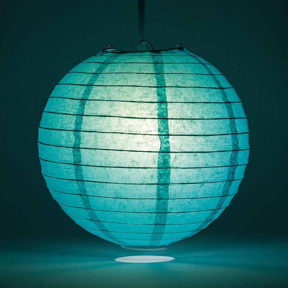 8 Inch Teal Green Parallel Ribbing Round Paper Lantern - Luna Bazaar | Boho &amp; Vintage Style Decor