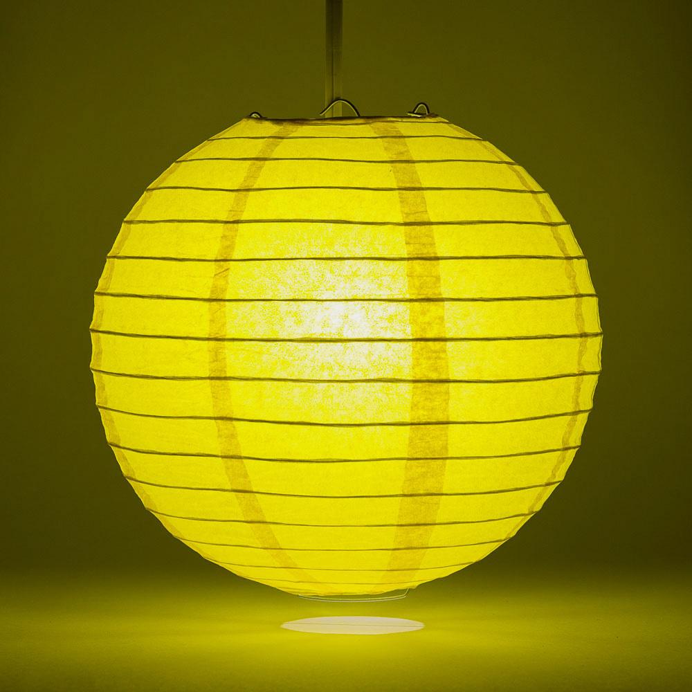 10 Inch Yellow Parallel Ribbing Round Paper Lantern - Luna Bazaar | Boho &amp; Vintage Style Decor