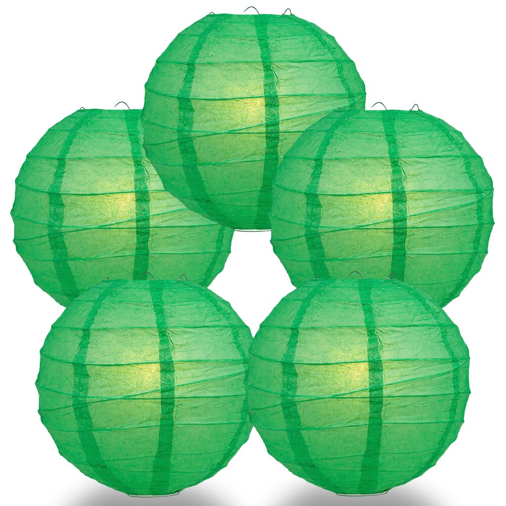 5-Pack 20 Inch Emerald Green Free-Style Ribbing Round Paper Lantern - Luna Bazaar | Boho &amp; Vintage Style Decor