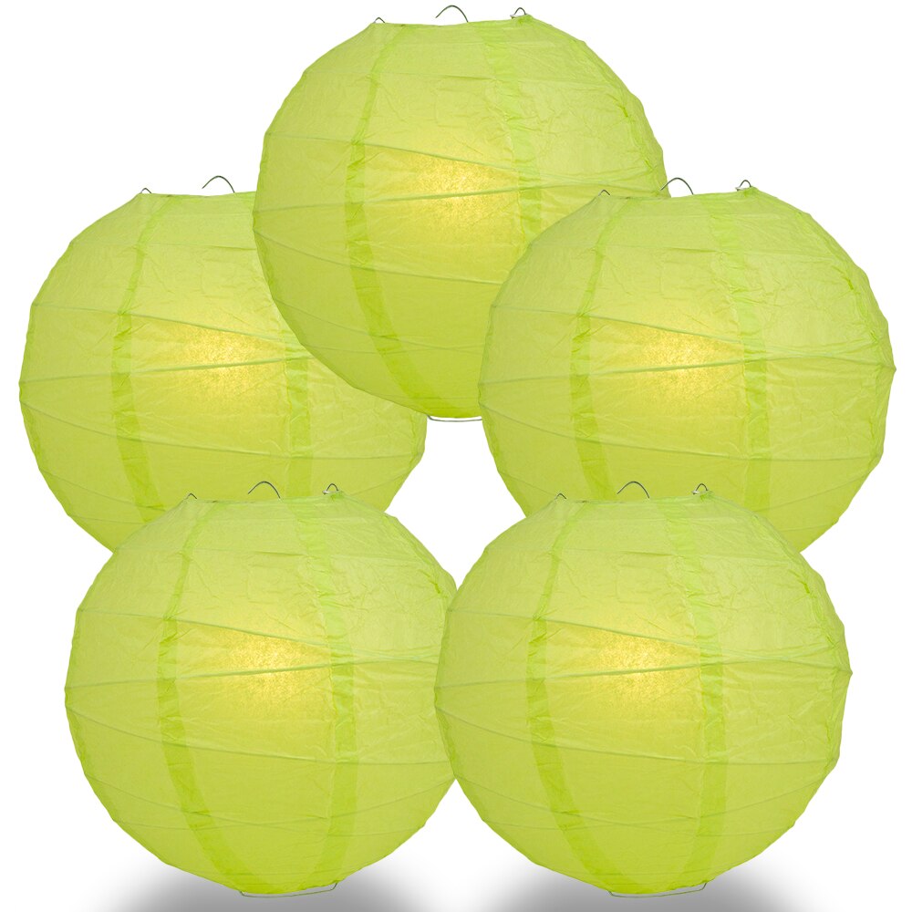 5-Pack 10 Inch Light Lime Green Free-Style Ribbing Round Paper Lantern - Luna Bazaar | Boho &amp; Vintage Style Decor