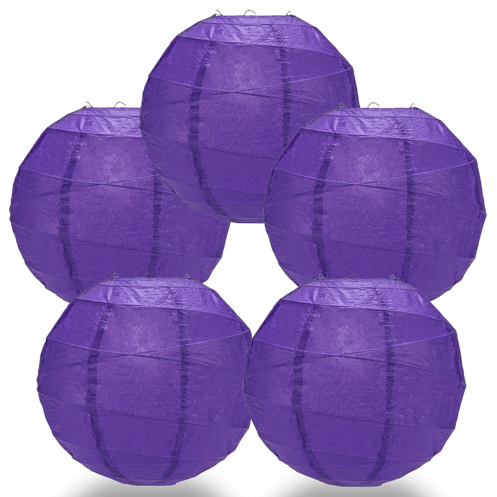 5-Pack 10 Inch Plum Purple Free-Style Ribbing Round Paper Lantern - Luna Bazaar | Boho &amp; Vintage Style Decor