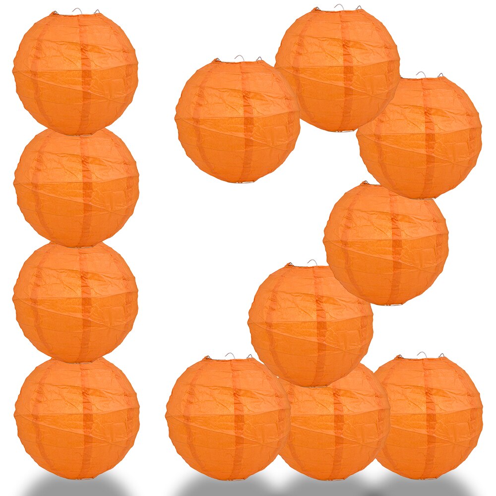 12-Pack 20 Inch Persimmon Orange Free-Style Ribbing Round Paper Lantern - Luna Bazaar | Boho &amp; Vintage Style Decor